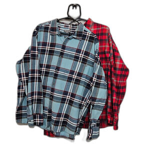 Lot of 2 Eddie Bauer XXL Flannel Button Up Shirts Plaid Gorp Outdoor Layering